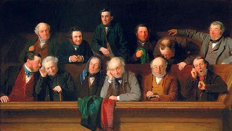An old English courtroom, symbolizing the deep roots of the Seventh Amendment in English common law and the long-standing tradition of jury trials.